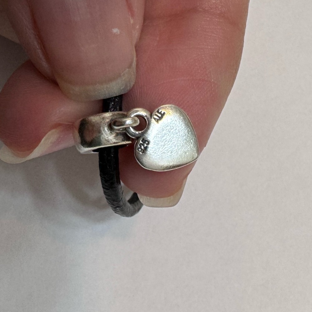 PANDORA Leather Sterling Silver Necklace With Heart Charm - Picture 5 of 6